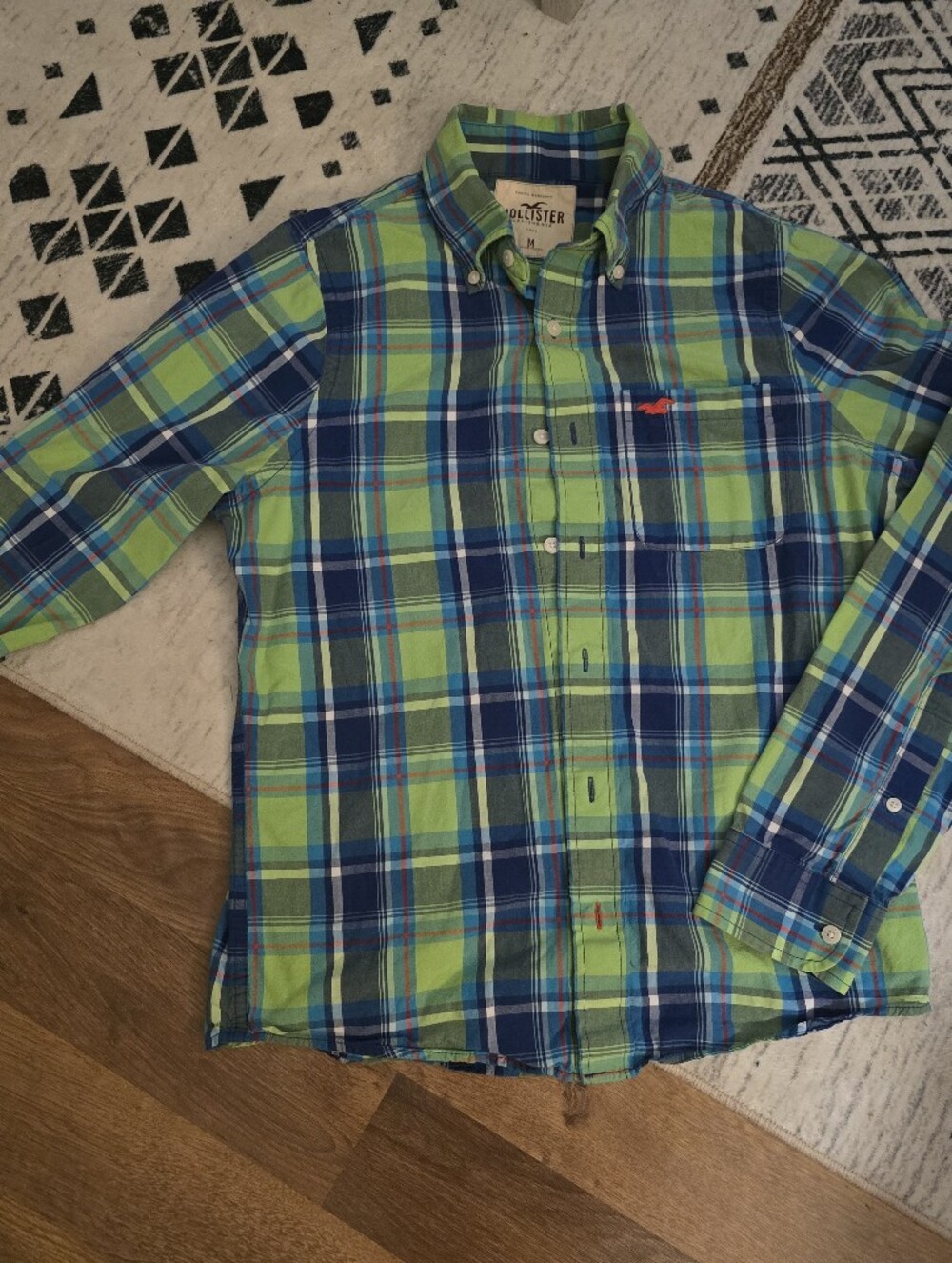 Hollister Blue & Green Plaid Button-Down Shirt